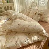 Yeknu 2025 new class A aerobic knitted cotton printing small fresh four-piece set, bed sheet, bed hat four-piece set