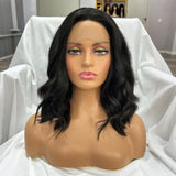 Yeknu  Short Wavy Black Bob Wig Free Part Natural Hairline Shoulder Length 13X4 Short Curly Body Wave Synthetic Wigs for Women Fashion