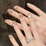 Yeknu  10pcs Handmade Cute Short Press on Nails Black Dot Bow Design Cat Eye Fake Nails Wearable Detachable Sweet Girls False Nails