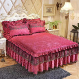 Yeknu  3pcs Set Good Quality Embossing Velvet Bed Skirt 1pc Romance Elegant Coral Fleece Bedspread Included 2pcs Pillowcase
