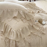 Yeknu 20% Linen And 80% Cotton Double Layer Lace Ruffles Vintage French Bedding Set Duvet Cover Flat/Fitted Bed Sheet Pillowcases 4Pcs