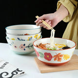 Yeknu  Japanese Underglaze Hand-painted Ceramic Ramen Large Soup Noodle Bowl, Restaurant Kitchen Supplies Fruit Steak Dinner Plate, 1Pc
