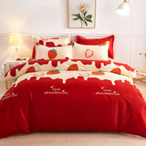 Yeknu  Single duvet cover Printed red quilt cover Thickened plant-cashmere cartoon multicolored bed cover 220x240 double bedding