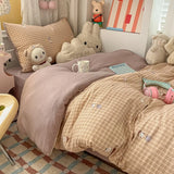Yeknu  Cartoon color plaid bed sheet four-piece set student cute soft quilt cover dormitory three-piece set