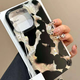 Yeknu Gradient Ink Marks Laser Phone Case For Phone 16 15 14 13 12 11 Pro Max XS X XR 7 8 Plus Stylish Leopard Print Back Bumper Cover
