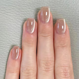 Yeknu 24Pcs Short False Nails Press on Nails Solid Color Cat Eye Design with Jelly Glue Square False Nail Wearable Acrylic Manicure