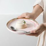 Yeknu  1pc Northern EuropeCreative Phnom Penh Pink Marble Pattern Ceramic Tableware Household Kitchen Restaurant Soup Bowl Dining Plate