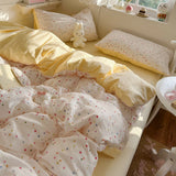 Yeknu  new class A simple high-end three-layer yarn bedding four-piece set, bed sheet quilt cover, dormitory three-piece set