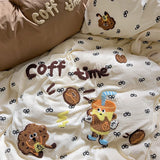 Yeknu Cartoon Animal Embroidery Bedding Set For Adults Kids Cute Flat Fitted Sheet With Pillowcases Washed Cotton Colorful Full Size