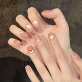 Yeknu  10pcs Handmade Short Press on Nails Sweet Cute Bow Decor Korean Fake Nail Tips Wearable Reusable Pink Cat Eye Design False Nails