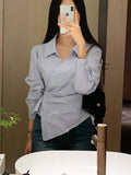 Yeknu  Spring Summer Shirts Tops Women Slim Bodycon Fashion Sexy Irregular Pleated Ladies Blouses Korean Style Woman Shirts Tops