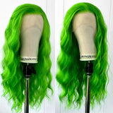 Yeknu  Green Wig Loose Curly Synthetic Hair Free Part Natural Hairline Long Curly Wavy 13X4 Colored Wigs for Women Daily Party Cosplay