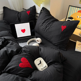 Yeknu Cool Black Duvet Cover Set Ins Nordic Embroidery Heart Bed Sheet Set Of Four Pieces Home Luxury Bedding Set For Girls