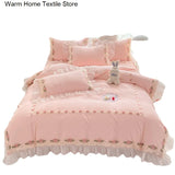 Yeknu Princess Style Korean Bed Skirt Bed Sheet Embroidered Ruffle Lace Quilt Cover Ins Bedding For Girls Luxury Home Textiles