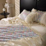 Yeknu 100% Long-Staple Cotton Bedding Set Gorgeous Floral Romantic Skirt Bed Sheet Set Pillowcase Queen King Double Size Bed Linen Set