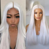 Yeknu  Snow White Wig Synthetic Hair Lace Front Wigs For Women Long Straight Hair Heat Resistant Fiber White Lace Wig Glueless Cosplay
