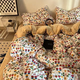 Yeknu Korean Style Ins Retro Fresh Floral Washed Cotton Bed Four Piece Duvet Set, Student Dormitory Bed Sheet Three Piece Set