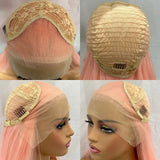 Yeknu  Peach Pink Long Silky Straight 13X4 Lace Front Wigs for Women Pre Plucked Natural Hairline Light Pink Colored Party Cosplay Use