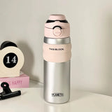 Yeknu  550ml Fashon Stainless Steel 316 Vacuum Flask With Straw Portable Outdoor Sport Cute Girl Student Thermos Mug Travel Tumbler