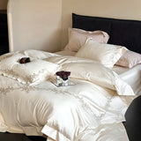 Yeknu Elegant Flowers Embroidery Luxury Bedding Set Queen King 100S Egyptian Cotton Home Textile Bed Sheet Pillowcase Quilt Cover Set