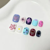 Yeknu  30Pcs Green Snake Eye Cat Eye Press On Nails Short Square Fake Nails with Star Reusable Full Cover Artificial Nail Tip for Women
