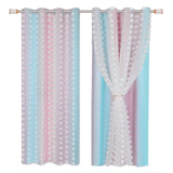 Yeknu  1/2Panel Blackout Curtain Double-Layer Pompom Grommet Eyelet Top Blackout Drape Voile Tulle Window Blind for Bedroom Living Room
