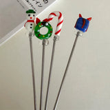 Yeknu  New Year Christmas Stainless Steel Fruit Fork Snowman Christmas Tree Cartoon Home Small Sign Christmas Atmosphere Decoration Des