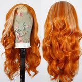 Yeknu  Ginger Orange with Blonde Highlights Wig Synthetic Lace Front Wig Long Wavy Hair Loose Body Wave 13X4 Frontal Wigs for Women