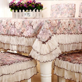 Yeknu Lace hem Chair Cover Tablecloth Table Dining Table Cover Gauze Jacquard Wedding Table Cloth Chair Covers Decoration Towels 1pcs