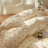 Yeknu  Duvet Set Double Yarn Four-piece Set Class A Aerobic Knitted Cotton Printed Love Bed Cover Skin Friendly Breathable Bedding