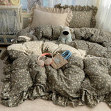 Yeknu  Class A washable Korean version of princess style French lace four-piece bedding three-piece sheet and quilt set set