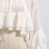 Yeknu  Solid Spliced Ruffles Loose Blouses For Women I Neck Long Sleeveless Temperament Minimalsit Shirts Female Fashion