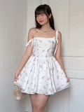 Yeknu  New Summer Sleeveless Suspender Women's Dress Lace-up Tie-up Waist Princess Puffy Dresses Short Party Ladies Dress