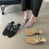 Yeknu  Summer Designer Narrow Band Wedges Heel Women Slippers Casual Outdoor Dress Round Toe Ballet Mules Shoes