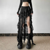 Yeknu  SylCue Mesh Patchwork Skirts Women Skinny Irregular Ruched Side Split Personality Niche Look Thinner Wild Street Style Bottoms