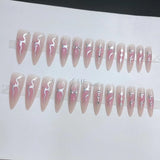 Yeknu  24pcs Long Pointed Gradient Pink False Nails y2k Sliver Flame Printed Wearable Press On Nails Full Finished Acrylic Nail Tips
