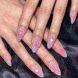 Yeknu  24Pcs Almond Press-On Nails in Pink Cat Eye with Heart & Strawberry Designs – Glossy Acrylic Stick-On Nails for Women & Girls