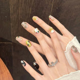 Yeknu  10pcs Handmade Metallic Pearl Press-On Nails BaroqueInspired Flower Nail Tips for Women&Girl Removable Wearable False Nail