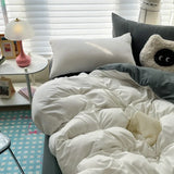 Yeknu  Cotton Bed Linen Solid Bedding Set with Sheet Duvet Cover Pillowcases Single Couple Bedsheet King Queen Double Twin Size