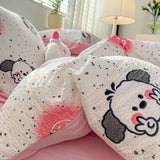 Yeknu  Korean Style Seersucker  Washed cotton Bedding Set  Girls Twin Queen Size Duvet Cover   Bed Linens Kids Fashion
