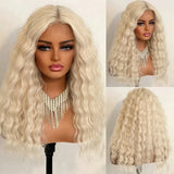 Yeknu  Platinum Blonde Deep Curly Wavy 13X4 Lace Front Wigs for Women Middle Part 60 Loose Curly Synthetic Hair Daily Party Cosplay