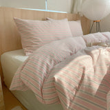 Yeknu Ins Nordic Bedding Set Striped Pure Cotton Duvet Cover Set Skin-Friendly Single Twin Full Queen Size Flat & Fitted Sheets Set
