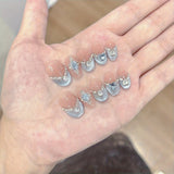 Yeknu  10pcs Blue Moon French Handmade Nails Ice-Clear Cat's Eye Press-On Nails Almond Shape Sparkling Full-Coverage Nail Tips