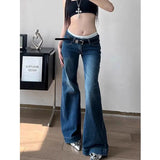 Yeknu  Y2K Streetwear Low-Waisted Jeans Women Korean Fashion Slimming Denim Flares Pants Spring Summer Sexy Wide Leg Trousers