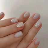 Yeknu  24 PCs Short French Minimalist Flash Nails with 1 Jelly Gel and 1 Nail File
