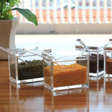 Yeknu  3/4 grid seasoning jar with spoon, transparent acrylic sugar and salt box, kitchen spice container, kitchen organization storage