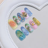 Yeknu  24Pcs Handmade 3D Koi Fish Press On Nails Long Almond False Nails With Lotus & Bonsai Embossed Design Reusable Fake Nails