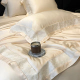 Yeknu Lyocell Bamboo Fiber Luxury Embroidery Summer Quilt Soft Silky Thin Comforter Blanket With Bed Sheet Pillowcases Bedding Set