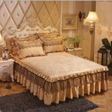 Yeknu  3pcs Set Good Quality Embossing Velvet Bed Skirt 1pc Romance Elegant Coral Fleece Bedspread Included 2pcs Pillowcase
