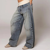 Yeknu  Y2K Hip-hop Stitching Fashion Joker Retro Jeans Female Korean Casual Simple Dress Essential Wide-leg Pants Loose  Joker Overalls